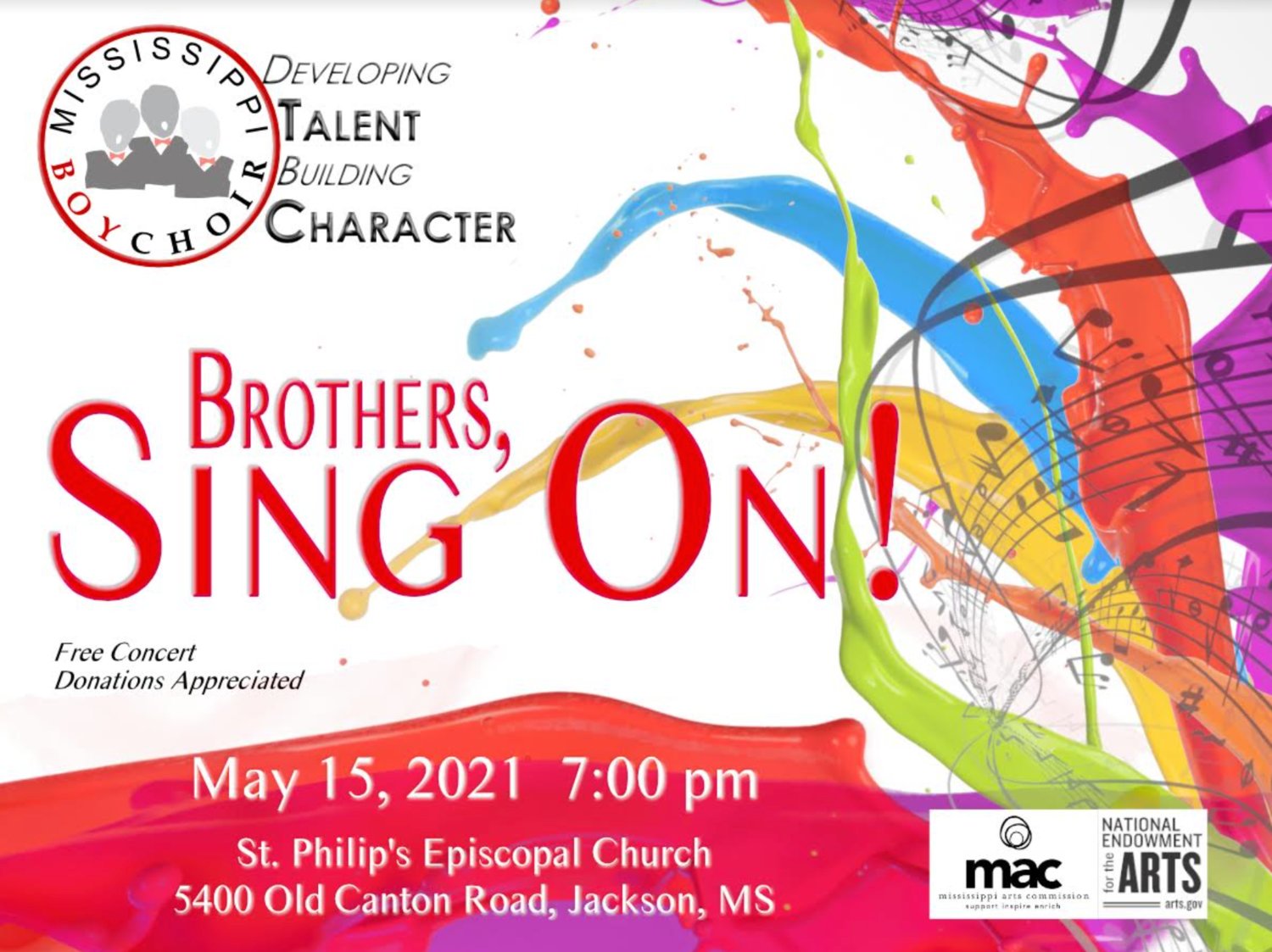 The Mississippi Boychoir will present its annual spring concert Saturday, May 15 at 7:00 p.m. at St. Philip’s Episcopal Church.
